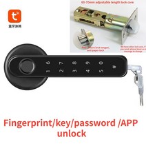 지문자물쇠 지문 인식 스마트 자물쇠 Tuya-스마트 도어 잠금 장치 암호 단일 래치 실내 나무 문 사용 블루투스 호환, [04] tuya lock black