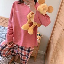 [소공원]체크무늬 숙면잠옷세트 수면 홈웨어 집에서 편하게입는 잠잘자는방법 집콕 집순이, 순면체크바지잠옷세트오렌지XL