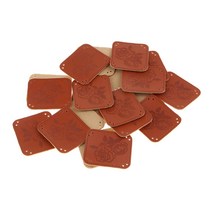 20Pcs 광장 수제 PU 가죽 의류 라벨 태그 바느질 공예 브라운, 큰 장미