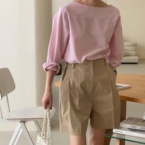 코튼 스트라이프 보트넥 셔츠 블라우스