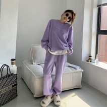 코지 여자 엠보싱 레터링 캐주얼 맨투맨 조거 세트