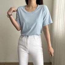 에이치스 사계절 데일리티 시원한 U넥 무지 컬러 반팔티셔츠