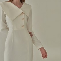 셀러허브 패션 셀프웨딩 빅카라 진주 단추 여자 슬림 롱 트임 원피스