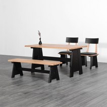 양성국갤러리 스마트 원목 4인 식탁세트 (1200 / 1400 사이즈 색상 구성 선택) 테이블 벤치 의자, 05_테이블+벤치2ea, 브라운