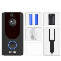 EKEN V7 스마트 비디오폰 WiFi연결 원격보기 HD1080P 화질 나이트비전 양방향 오디오, V7+배터리2개+충전기+차임벨+WiFi증폭기