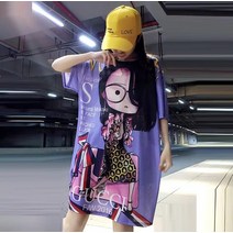 아이스 펀칭티 매쉬 냉감소재 캐릭터 롱티셔츠 원피스 (퍼플레이디 블랙피아노라인 레드미니 화이트캣츠 네온 캣츠 핑크 다이아몬드 레인보우 심슨 레드 카고