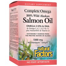 내추럴 팩터스 Natural Factors 컴플리트 오메가 100% 야생 알래스카 연어 오일 오메가3 EPA DHA 아스타잔틴 비타민D 1300mg 90소프트젤
