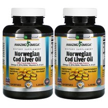 어메이징뉴트리션 노르웨이 코드 리버 오일 대구 간유 오렌지 1250mg 120정 2팩, 1개, 기본