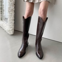 어나더원 굽낮은 5cm 소가죽 웨스턴 뒷지퍼 편안한 롱 부츠