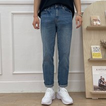 레귤러핏 스트레이트진 스판 일자 청바지 9부 크롭진 워싱 데님 팬츠 롤업 중청