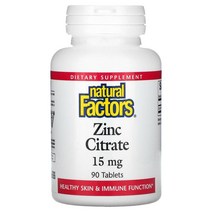 내추럴 팩터스 Natural Factors 시트르산아연 15mg 90정, 3개