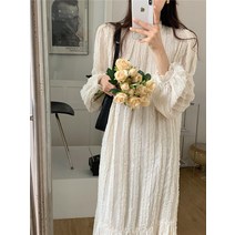 레이스 여신핏 팔뚝커버 퍼프소매 루즈핏 롱원피스 봄 벌룬 드레스