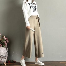 [하나비] 엑스쁠리시뜨 여성 겨울 모직 루즈핏 허리 밴딩 리본 포인트 일자핏 바지