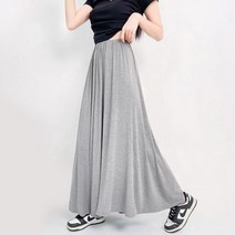 여성용 용수철 맥시 스커트 심플한 A 라인 하이웨이스트 롱 한국 오피스 레이디 블랙 그레이 여름
