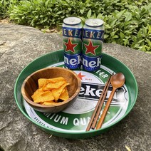 철제 틴 쟁반 원형 트레이 스텐 커피 빵 받침대 캠핑 소품, 1. 그린(하이네켄)