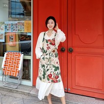 프리마 앞치마 고급 나염 린넨 코튼 국내제작상품, 그린