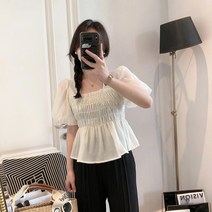 펀칭 프릴 여름벨티드 핀턱셔링 프릴랩블라우스 랩 블라우스 레이스랩 반팔 핀턱 원버튼 랩