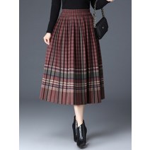 YAHOO 글렌 체크 머메이드 스커트 빈티지 모직 하이 슬림 하프 주름