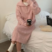 [랜덤플레이] 반집업 꽈배기 시보리 니트 롱 원피스