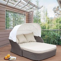 썬베드 리조트 정원 해수욕장 수영장 호텔 테라스 벤치 태닝 등나무 침대 야외, C-더블 스트랩 솜 + 풋 베이지 매트