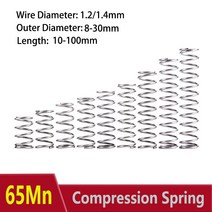 TTC 우레탄 완충기 승차감UP 코일스프링 쇼바보호 롤링감소 자동차 65Mn 충격 흡수 압력 로터 리턴 압축 원통형 스틸 와이어 직경 12/14mm 349EA 9 호환, 70mm (5PCS), 1.2mm