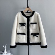 삼남매가용감하게 김소림 장미희 리얼 양털 모피 숏 뽀글이 코트 자켓 배색 라인