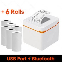 카드 포스기 POs 이지체크 단말기 신화포 열전사 영수증 프린터 USB 블루투스 인터페이스 데스크탑 미니, 03 White add 6Rolls_02 미국 플러그