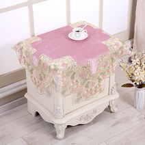 프로방스 패브릭 레이스 테이블커버 전자레인지 커버 코너커브 러너 식탁커버, 90x90cm-범용 침대협탁, 프린세스 파우더