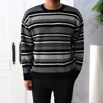 고천 데일리 믹스 지그재그패턴 라운드니트