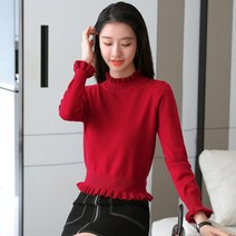 여성용 슬림형 가을 겨울 프릴 니트 스웨터 하늘비즈 A31 E908H420