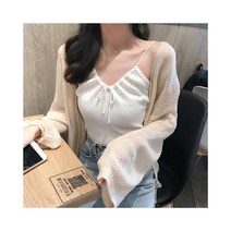 와이케이하우스 투피스 여성 캐미솔 스웨터 얇은 선 스크린 가디건 패션 그물 빨간색 정장의 봄 한국어 버전_67456