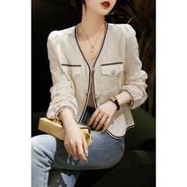 쩐쿠 가을 여성 브이넥 여리 트위드 자켓 8417