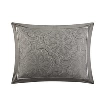 Chic Home Meryl 9피스 이불 세트 자카드 기하학 스크롤 메달리온 패턴 단색 테두리 디자인 침구 - 침대 스커트 장식 베개 샴 포함 퀸 그레이 호텔침구 1307120