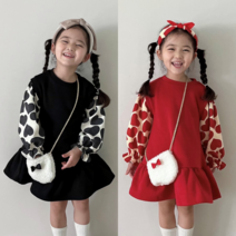 [이모맘] F/W 아동유아 퍼프소매 털가방 기모 프릴원피스 여아공주원피스 CC04
