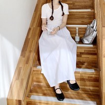 여자 슬림 라운드 골지반팔 레이어드 플레어 롱원피스