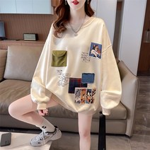 CVC 화면 네오프렌 와펜 디자인 느낌 봄가을 맨투맨 하프기장 한국판 루즈핏 상의 코트