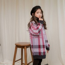 스타일노리터 타탄 체크 니트 티셔츠 연보라