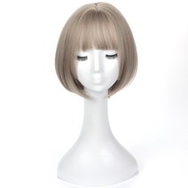 가발 데일리 여성 짧은 머리 한국어 구레나룻 회색 보보 헤드 기어 푹신한 얼굴 수리 곱슬 머리 세트, GREY