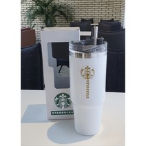 스타벅스 유광 대용량 텀블러 900ml (스테인리스빨대+텀블러+포장박스) 사은품 어린이집선물 답례품 집들이선물, 화이트