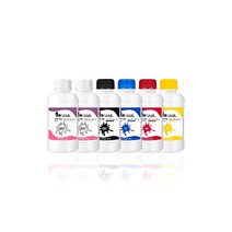 1DFAUL DTF 전사 잉크 잉크 리필 잉크젯 프린터용 열전사필름프린트 KCMY & 화이트 6개 세트 250ML, 상세페이지 참조