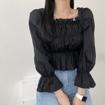 VANANA2 여성 페미닌 프릴 스퀘어넥 퍼프 긴팔 여리 블라우스