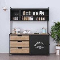 회사 홈카페 탕비실 수납장 캐비닛 선반 카페 팬트리, 블랙 선반 포함 150x40x175cm