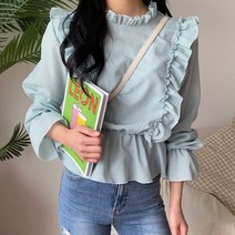 프릴블라우스 여성 소매밴딩 데이트룩 데일리