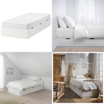 이케아 싱글/수퍼싱글+ 침대 NORDLI 노르들리 수납침대프레임 화이트 90x200 cm