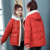 요모조모 2474 비비드 후드 물결 라인 패딩