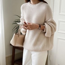 마쉬멜로우 스카시 골지 루즈핏 라운드 니트