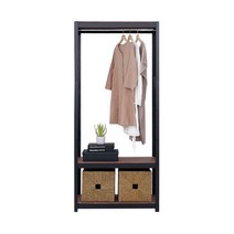 스피드랙 홈던트 조립식 드레스룸 행거 베이직 W800 기본형 A타입, 블랙프레임/내추럴우드