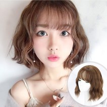 가발 여자 단발 그물 빨갛다 풀 세트 옥수수 파마 짧다 곱슬머리 둥근 얼굴 기질 반 완자 머리 가발 스타일, 젤리색
