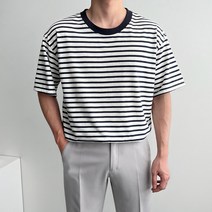 베이직 스트라이프 반팔 티 3color 줄무늬 오버핏 루즈핏 여름 티셔츠 남자 옷 코디