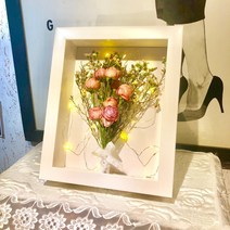 말린 부케 액자 웨딩 선물 부케말리기 LED 드라이플라워 꽃 보관 두께6cm, 월넛